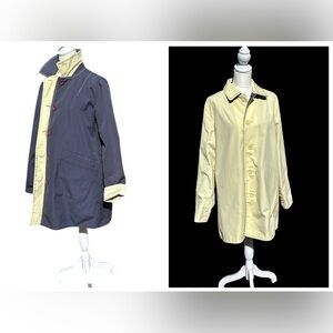 Vintage Michel Rene Coat Reversible Navy Blue Yellow Size 40 EUC